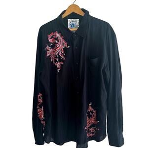 Machine Black Button Up Long sleeve Short with Red Detail Design XL